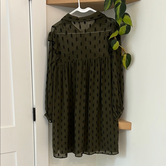 Olive Green Ruffle Dress - Picture 3 of 5